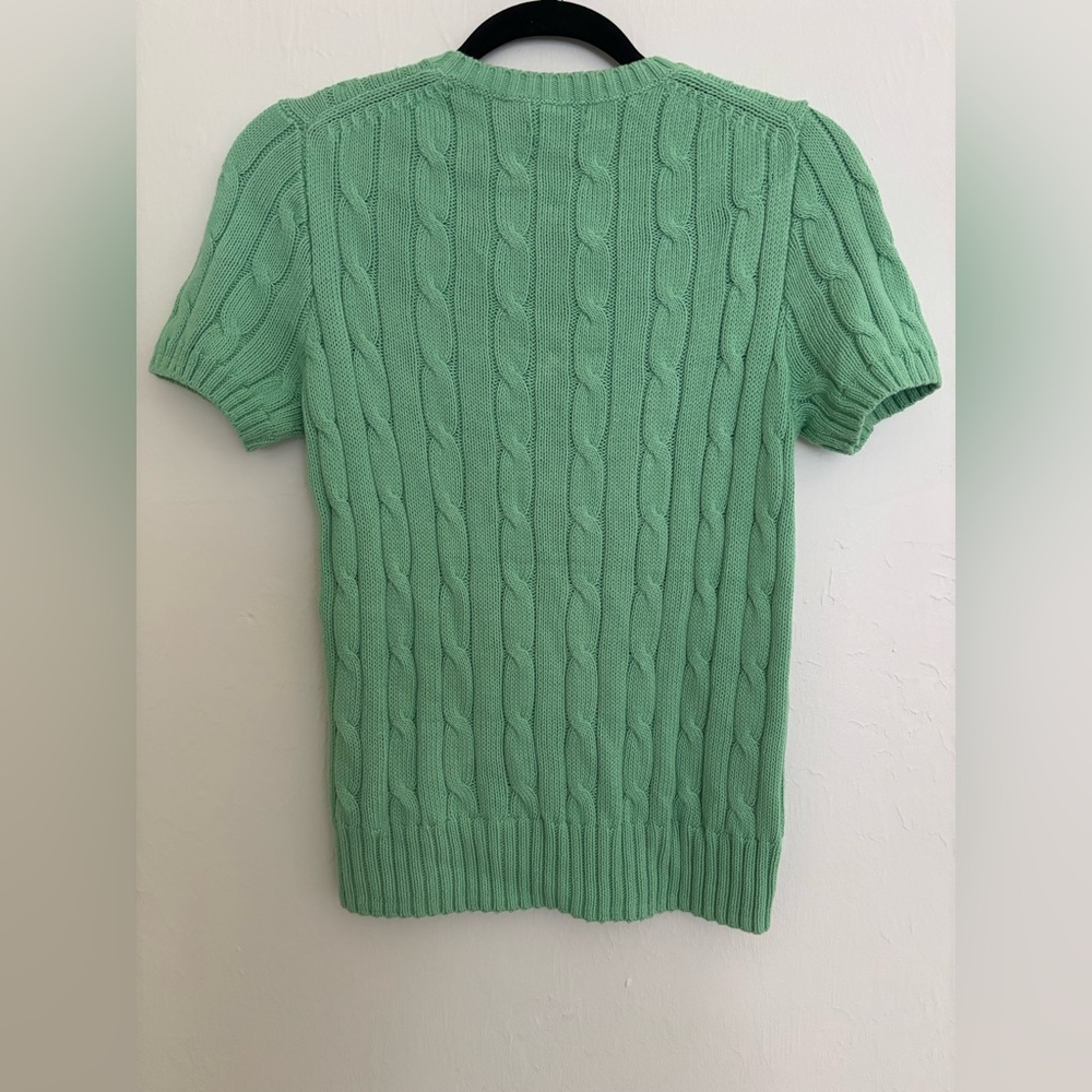 Ralph Lauren Polo Green Cable Knit Sweater Short Sleeve Pima Cotton Medium - Picture 7 of 8